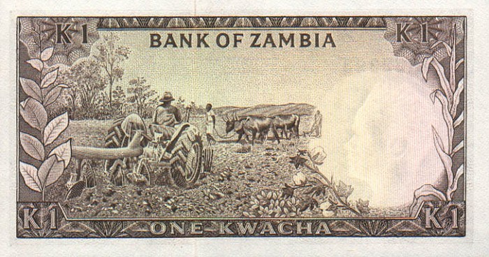 Обратная сторона банкноты Замбии номиналом 1 Квача