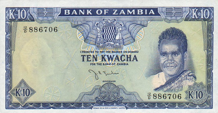 Лицевая сторона банкноты Замбии номиналом 10 Квач