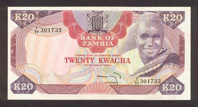 Лицевая сторона банкноты Замбии номиналом 20 Квач