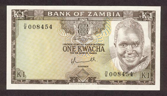 Лицевая сторона банкноты Замбии номиналом 1 Квача