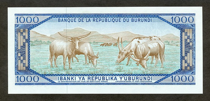 Обратная сторона банкноты Бурунди номиналом 1000 Франков
