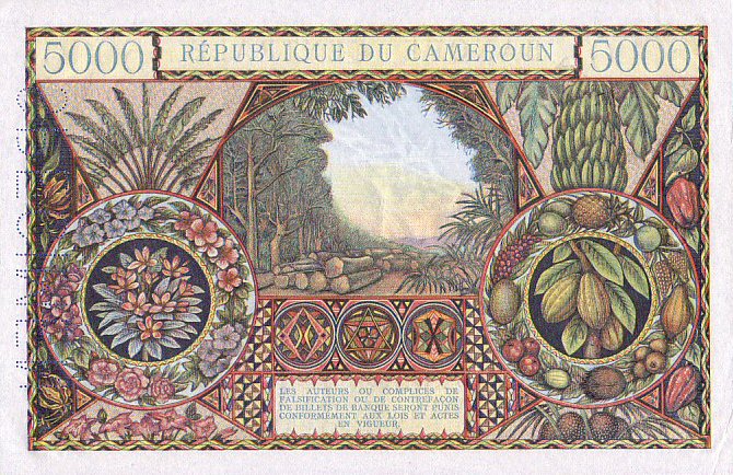 Обратная сторона банкноты Камеруна номиналом 5000 Франков
