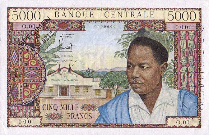 Лицевая сторона банкноты Камеруна номиналом 5000 Франков