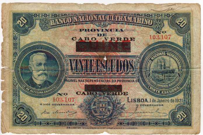 Лицевая сторона банкноты Кабо-Верде номиналом 20 Эскудо