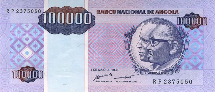 Лицевая сторона банкноты Анголы номиналом 100000 Кванз
