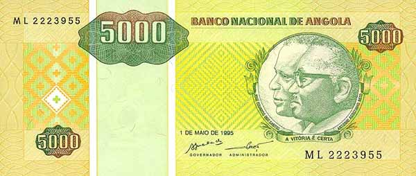 Лицевая сторона банкноты Анголы номиналом 5000 Кванз