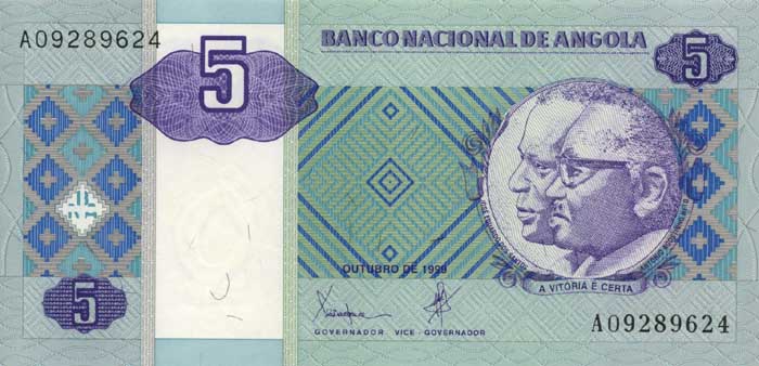 Лицевая сторона банкноты Анголы номиналом 5 Кванз