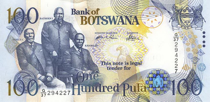 Лицевая сторона банкноты Ботсваны номиналом 100 Пул
