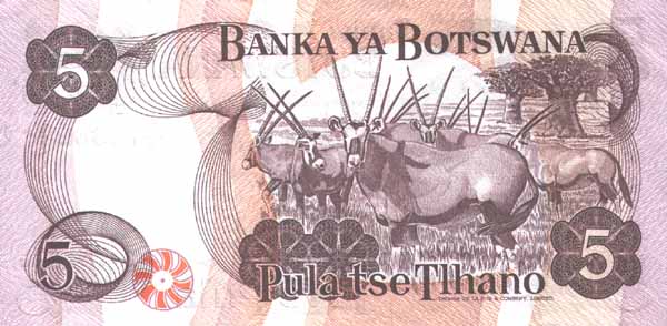 Обратная сторона банкноты Ботсваны номиналом 5 Пул