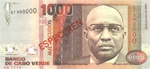 Лицевая сторона банкноты Кабо-Верде номиналом 1000 Эскудо