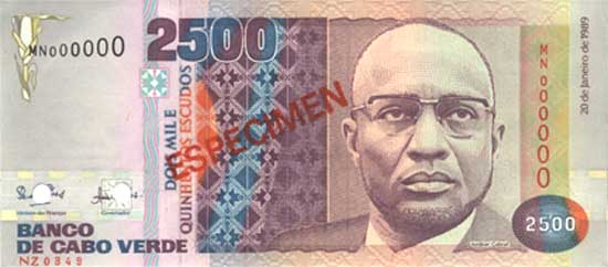 Лицевая сторона банкноты Кабо-Верде номиналом 2500 Эскудо
