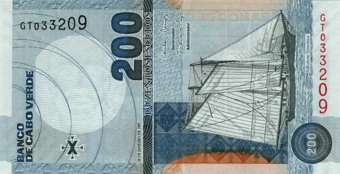 Лицевая сторона банкноты Кабо-Верде номиналом 200 Эскудо