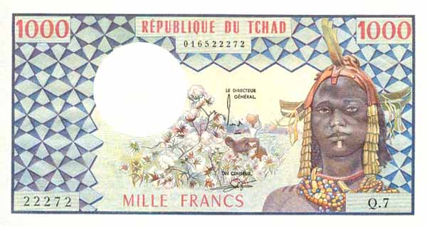 Лицевая сторона банкноты Чада номиналом 1000 Франков