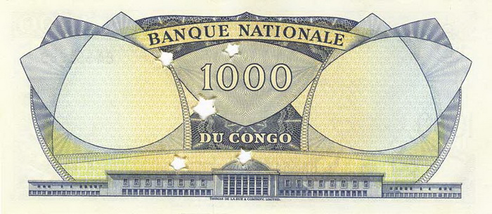 Обратная сторона банкноты Демократической Республики Конго номиналом 1000 Франков