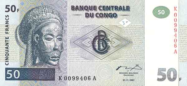 Лицевая сторона банкноты Демократической Республики Конго номиналом 50 Франков