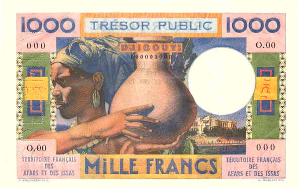 Лицевая сторона банкноты Джибути номиналом 1000 Франков