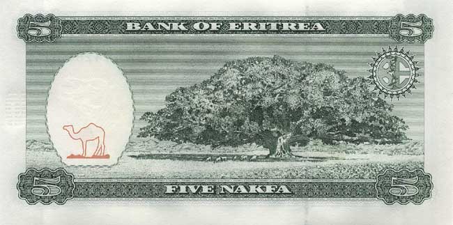 Обратная сторона банкноты Эритреи номиналом 5 Накфа