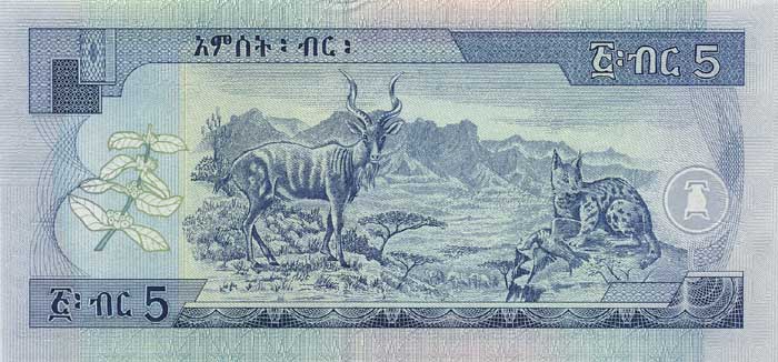 Обратная сторона банкноты Эфиопии номиналом 5 Быров