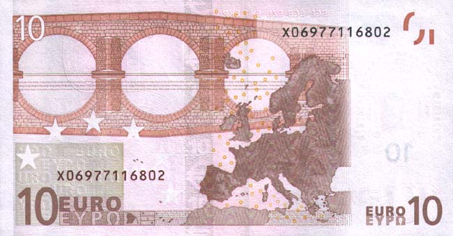 Обратная сторона банкноты Мальты номиналом 10 Евро