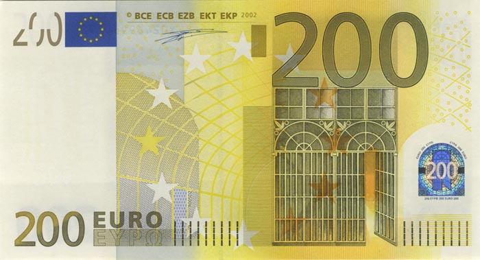 Лицевая сторона банкноты Италии номиналом 200 Евро