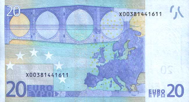Обратная сторона банкноты Мальты номиналом 20 Евро
