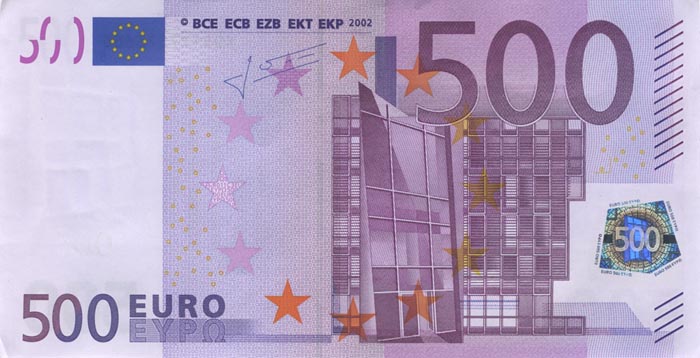 Лицевая сторона банкноты Италии номиналом 500 Евро