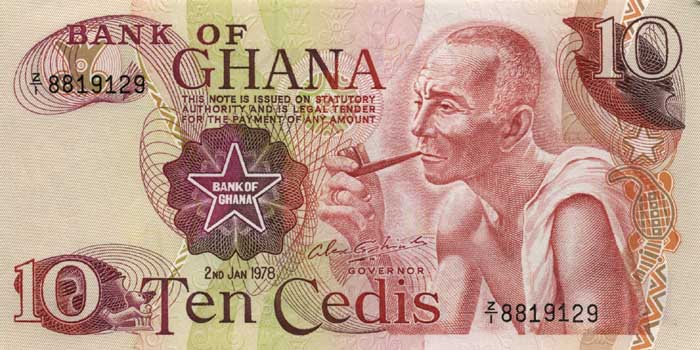 Лицевая сторона банкноты Ганы номиналом 10 Седи