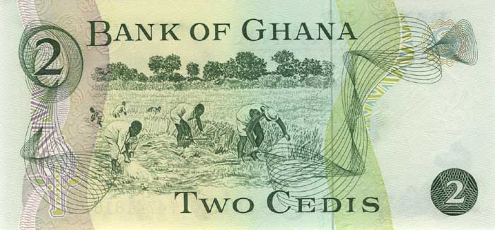 Обратная сторона банкноты Ганы номиналом 2 Седи