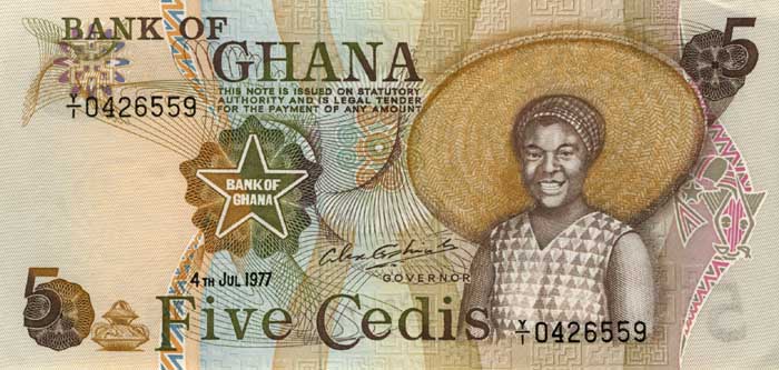 Лицевая сторона банкноты Ганы номиналом 5 Седи