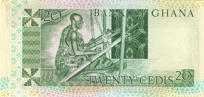 Обратная сторона банкноты Ганы номиналом 20 Седи