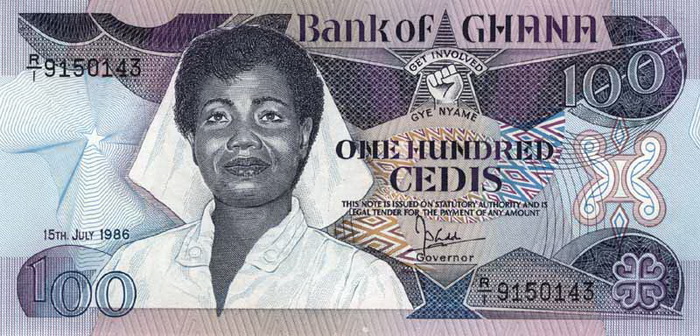 Лицевая сторона банкноты Ганы номиналом 100 Седи