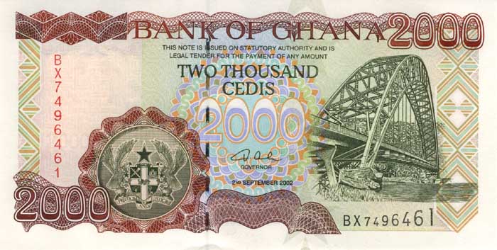 Лицевая сторона банкноты Ганы номиналом 2000 Седи