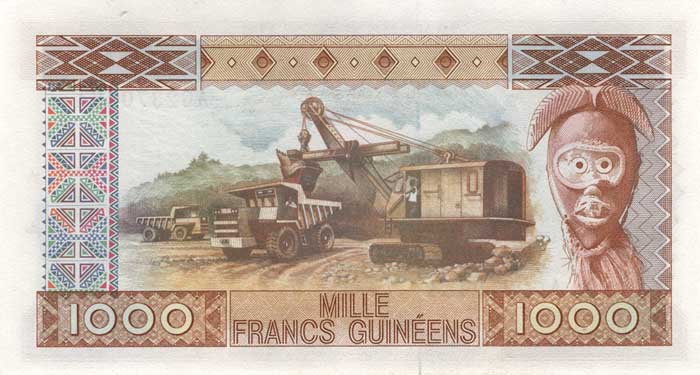 Обратная сторона банкноты Гвинеи номиналом 1000 Франков