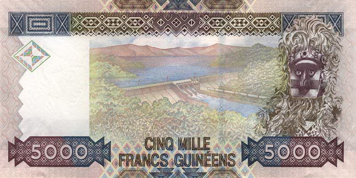 Обратная сторона банкноты Гвинеи номиналом 5000 Франков