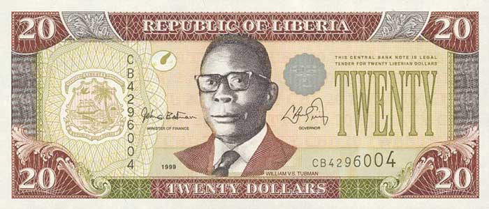 Лицевая сторона банкноты Либерии номиналом 20 Долларов