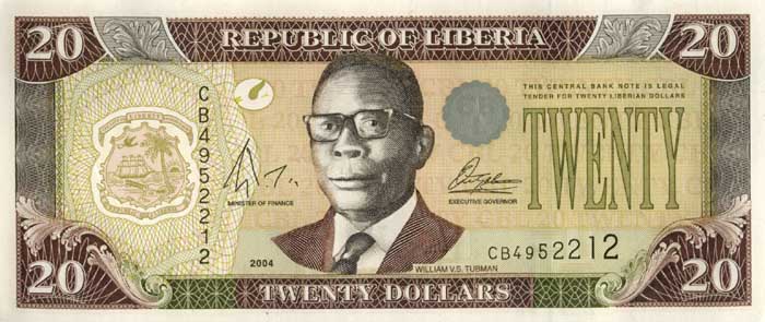 Лицевая сторона банкноты Либерии номиналом 20 Долларов