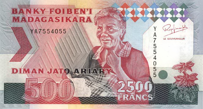 Лицевая сторона банкноты Мадагаскара номиналом 500 Франков