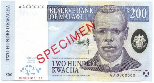 Лицевая сторона банкноты Малави номиналом 200 Квач
