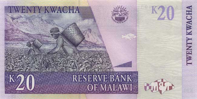 Обратная сторона банкноты Малави номиналом 20 Квач