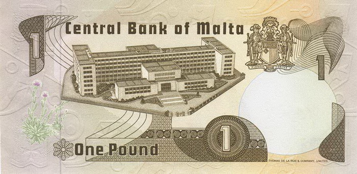 Обратная сторона банкноты Мальты номиналом 1 Лира