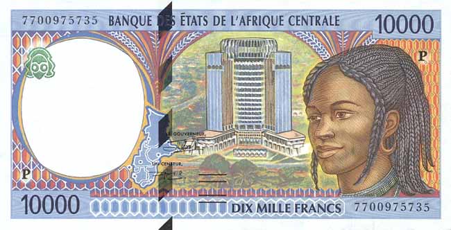 Лицевая сторона банкноты Экваториальной Гвинеи номиналом 10000 Франков