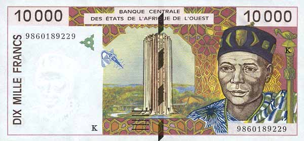 Лицевая сторона банкноты Гвинеи-Бисау номиналом 10000 Франков