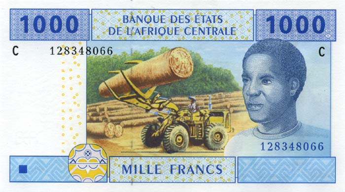 Лицевая сторона банкноты Камеруна номиналом 1000 Франков