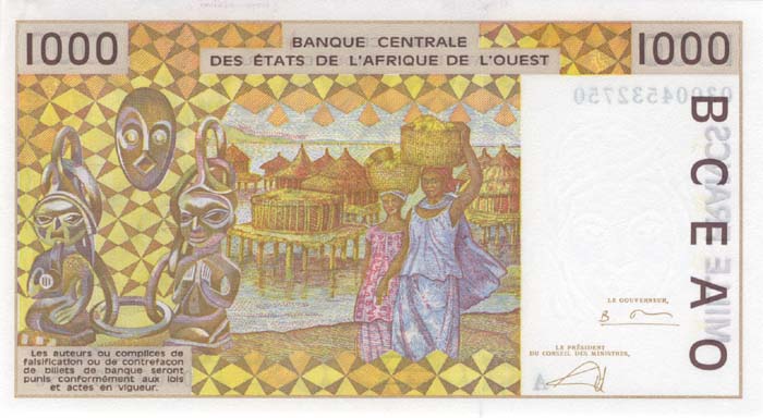 Обратная сторона банкноты Нигера номиналом 1000 Франков