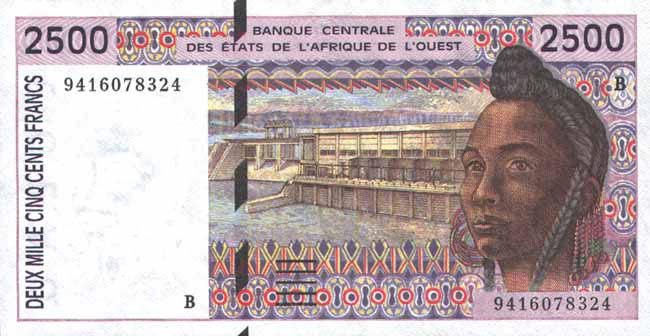 Лицевая сторона банкноты Гвинеи-Бисау номиналом 2500 Франков