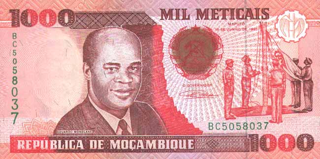 Лицевая сторона банкноты Мозамбика номиналом 1000 Метикалов