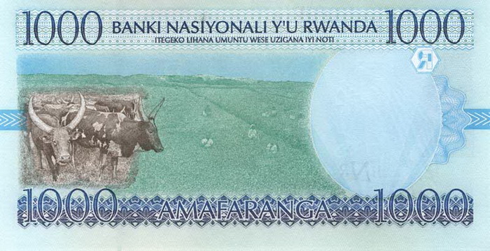 Обратная сторона банкноты Руанды номиналом 1000 Франков