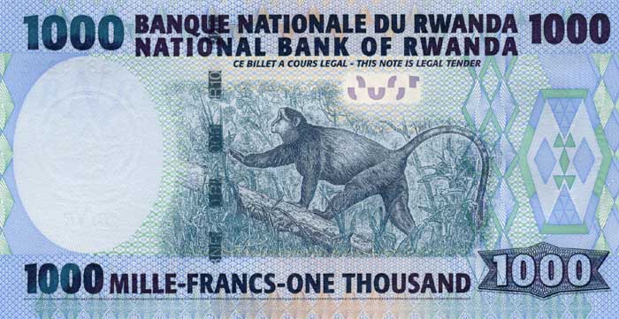 Обратная сторона банкноты Руанды номиналом 1000 Франков