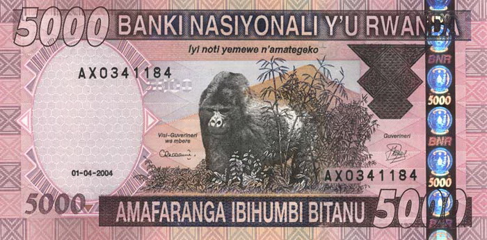 Лицевая сторона банкноты Руанды номиналом 5000 Франков