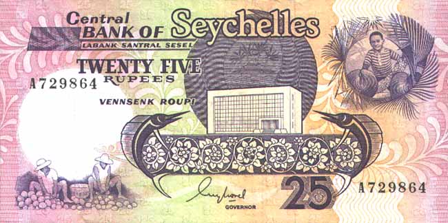 Лицевая сторона банкноты Сейшел номиналом 25 Рупий